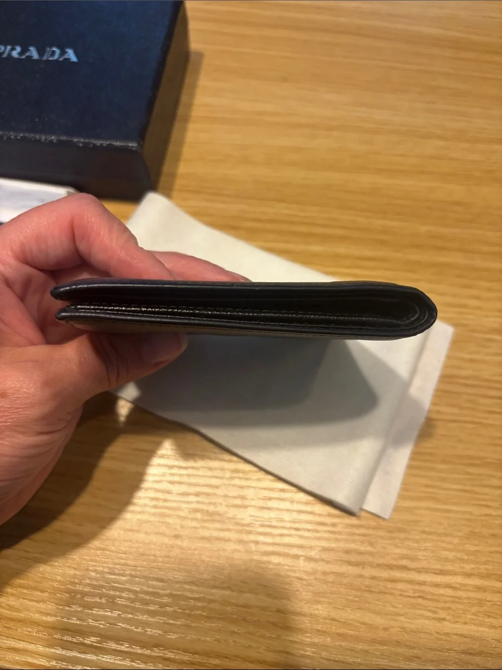 Prada Blue and black  Saffiano Leather wallet with box COA card